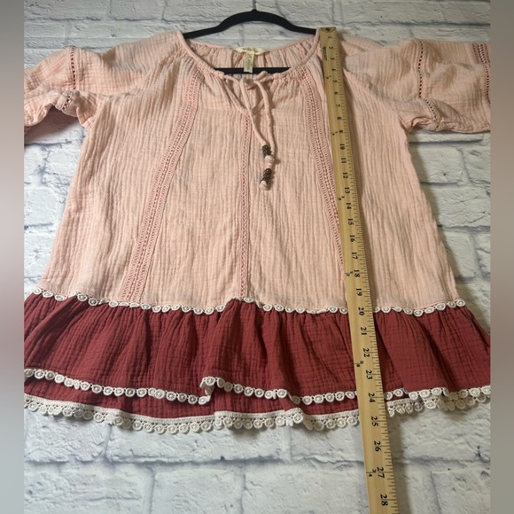 Matilda Jane Peach/Rust Color Peplum Blouse with Tie Front and 3/4 Sleeves. - Picture 8 of 8